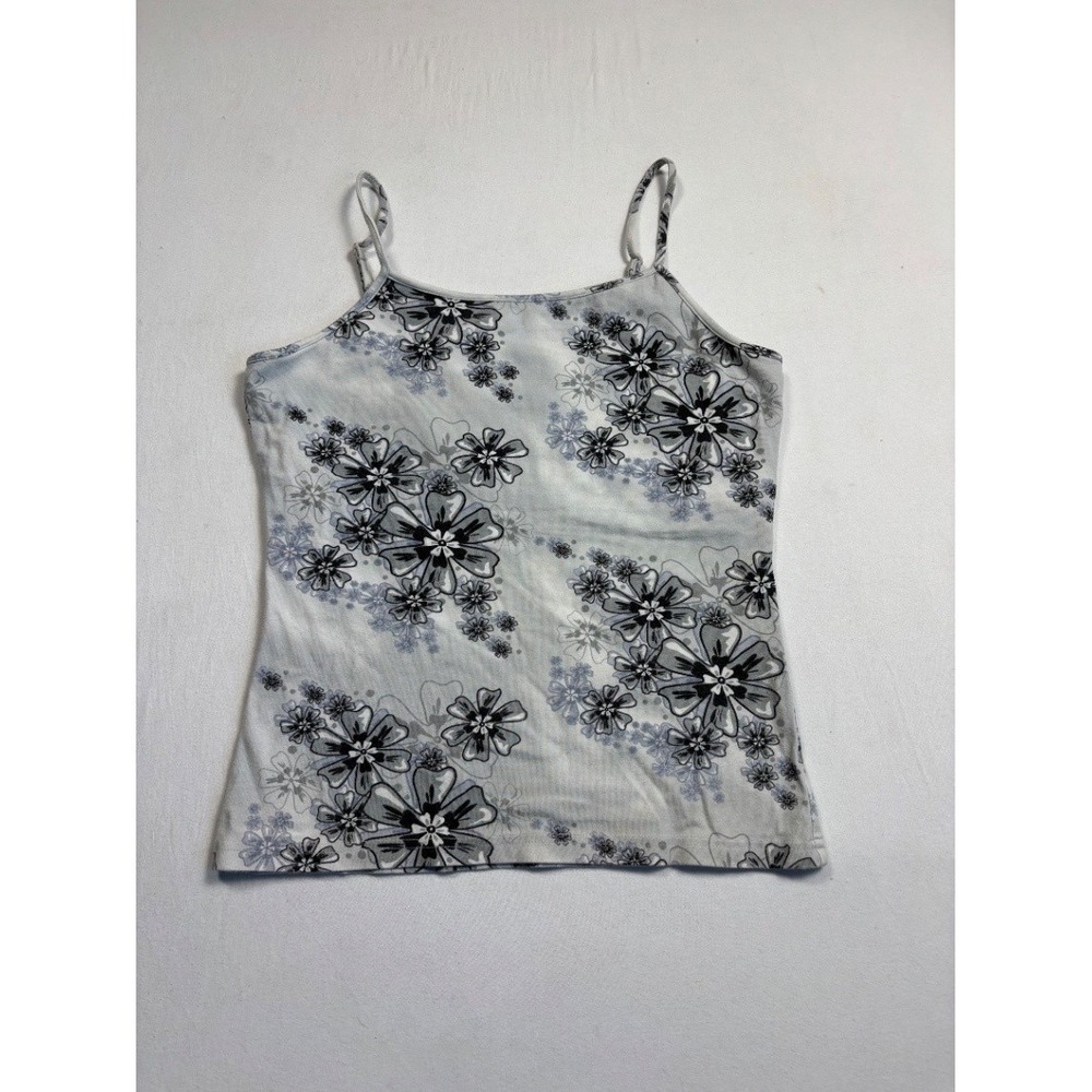 Nina Capri Floral Camisole Women's M Gray Black White Spaghetti Strap Tank